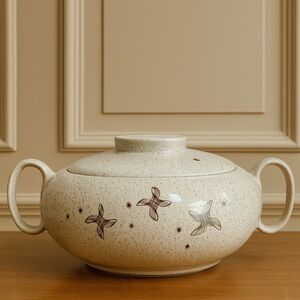 WS George Celeste Atomic Starburst Speckled Mid Century Tureen Bowl Vintage RARE